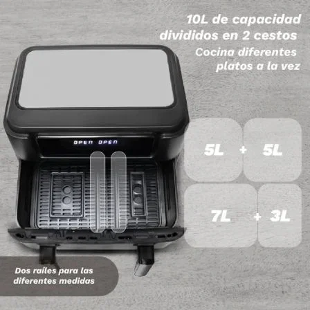 Grunkel DualFlexiFryer Freidora de Aire sin Aceite 2800W 10L Capacidad Airfryer
